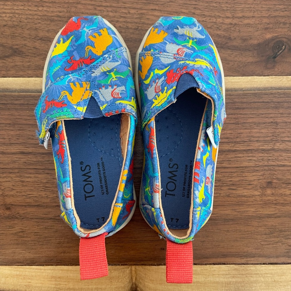 TOMS Kids Sneakers with Dinosaur Print - Blue and Red